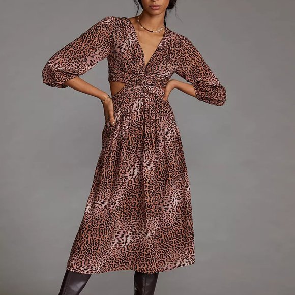 Anthropologie Dresses & Skirts - NWT Anthropologie Plus Ranna Gill Cutout Brown Animal Print Midi Dress - XL